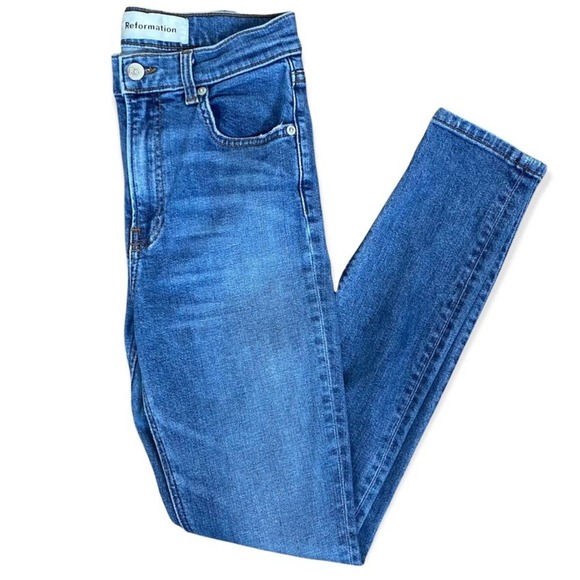 Reformation Womens High & Skinny Jeans in Rhine size 25 Medium Wash - Picture 2 of 10